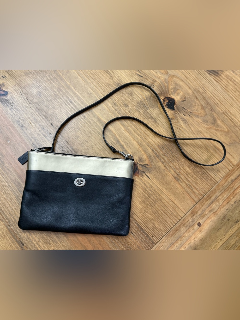 Coach Legacy Turnlock Mirror Metallic Leather Crossbody
